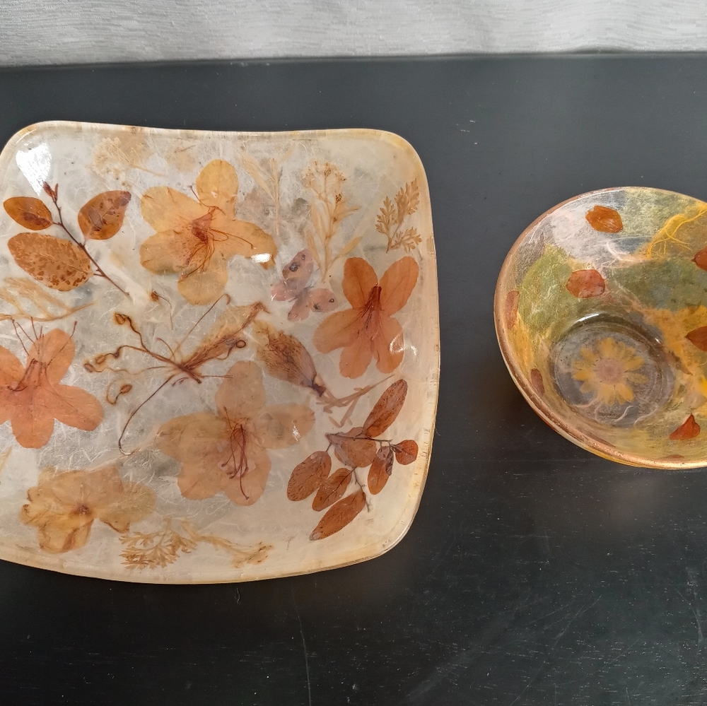 RETRO Art Decoupage SET of 2 WILDFLOWERS HIPPIE SHABBY CHIC Glass Bowls DECOR - Picture 2 of 8